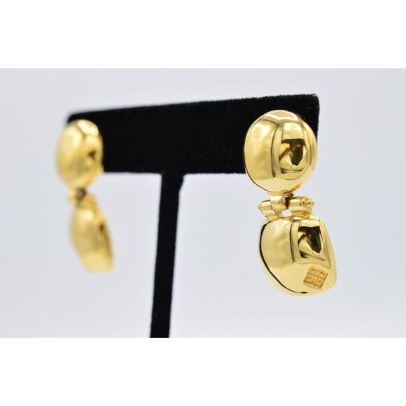 Givenchy Vintage Logo Dangle Earrings 4G Gold Door Knockers Chunky Signed Binx - Picture 1 of 10